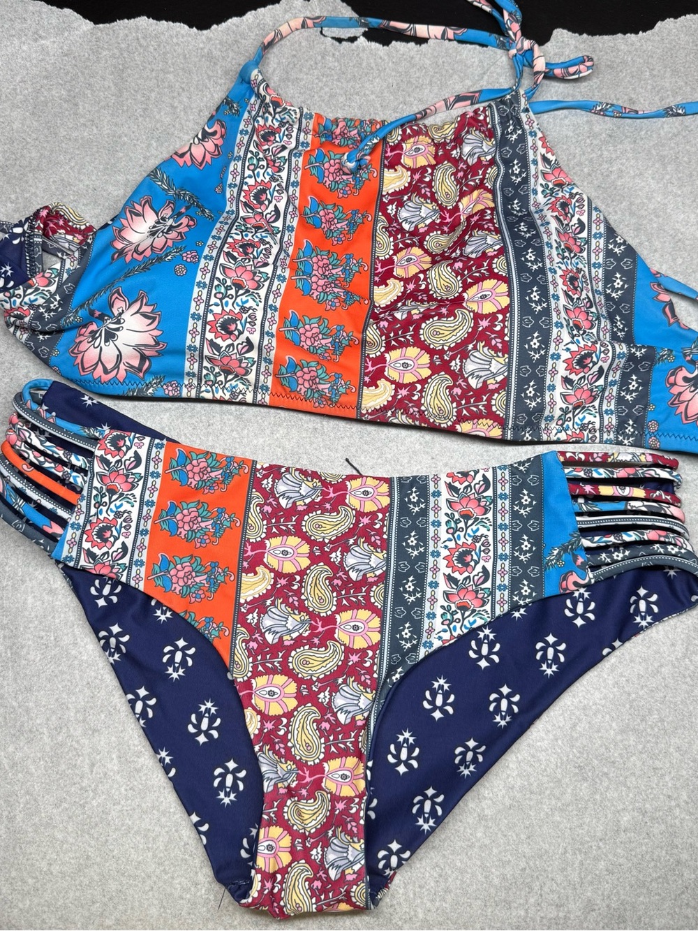 Cupshe Multicolor Patchwork Halter Bikini - Blue, Orange, Red, Navy